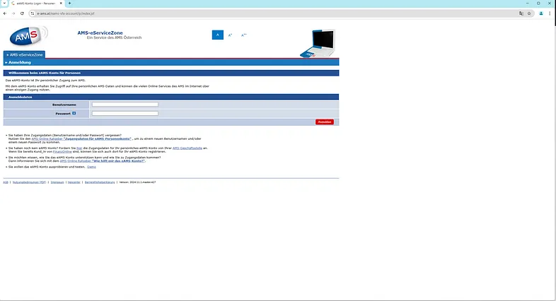Screenshot of the AMS homepage